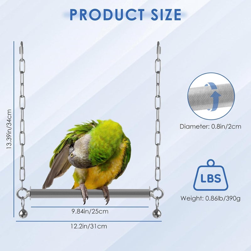DBNESS Stainless Steel Large Bird Swing, Hanging Heavy Duty Parrot Swings Perches Stand Toys with Bell, Claw Grinding Birdcage Accessories for Macaw Afican Grey Amazon Cockatoo - Image 2